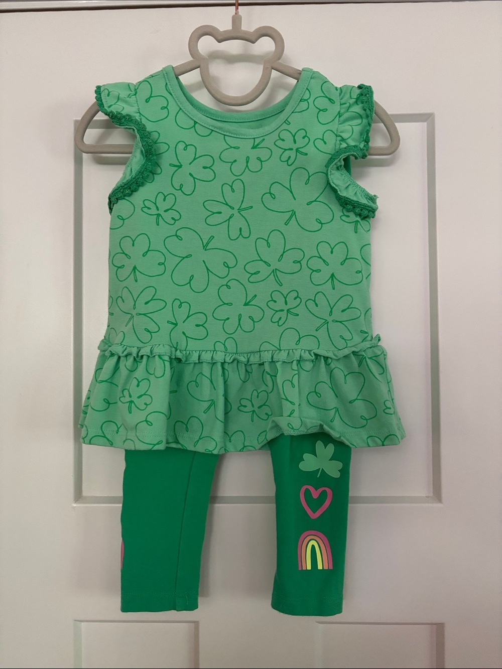 Cat & Jack Toddler Girls Green Clover Peplum Top & Leggings Set 2T